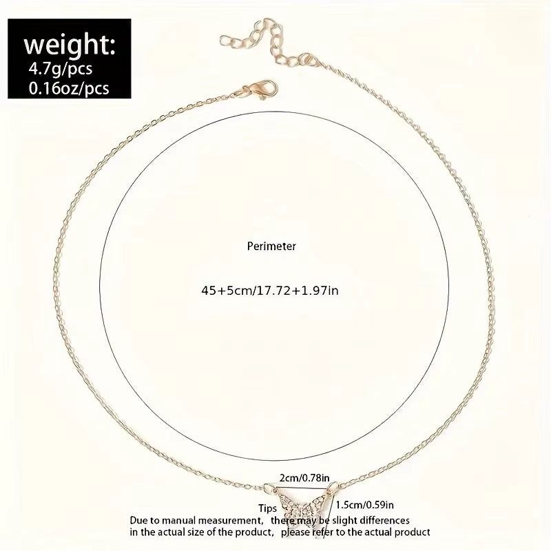 Elegant Rhinestone Butterfly Pendant Necklace Simple Thin Metal Chain Choker Necklace Women'S Trendy Party Neck Jewelry